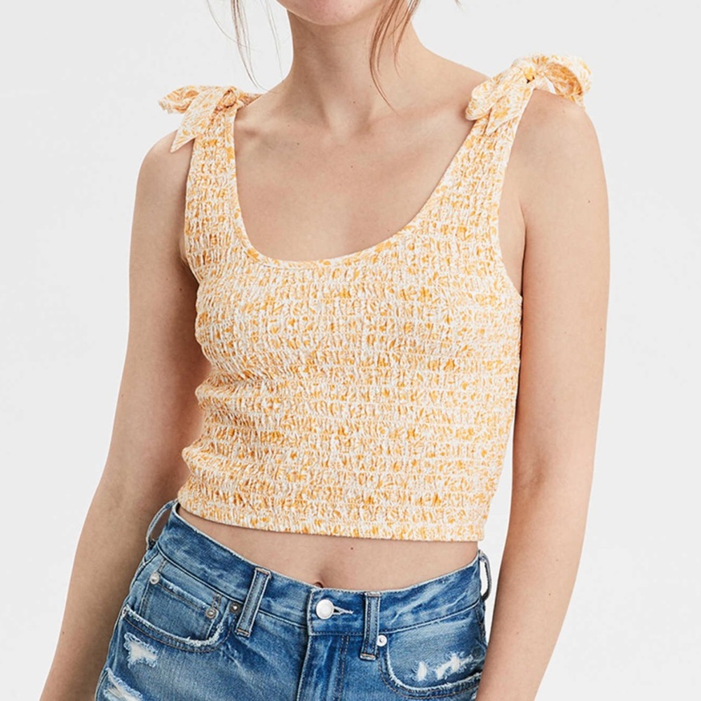 AE Smocked Yellow Cropped Tank M
